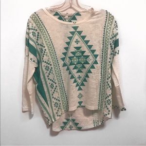 Moa Moa GreenAztec High-Low T-Shirt-XS NWOT